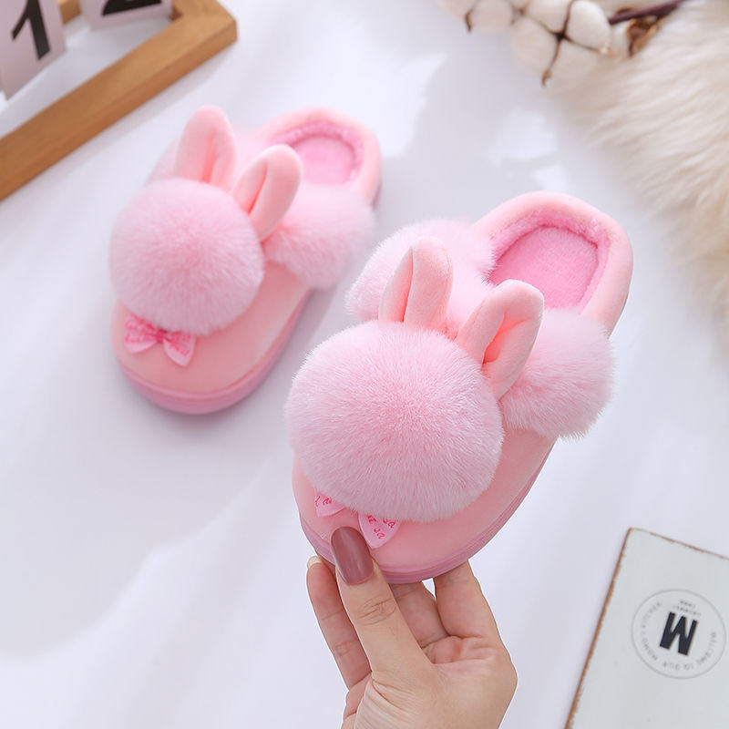 Kids Winter Slippers Infant Baby Fur Ball Soft Slippers Children's Plush Indoor Home Slipper Bowtie Shoes For Toddler Girls 201130