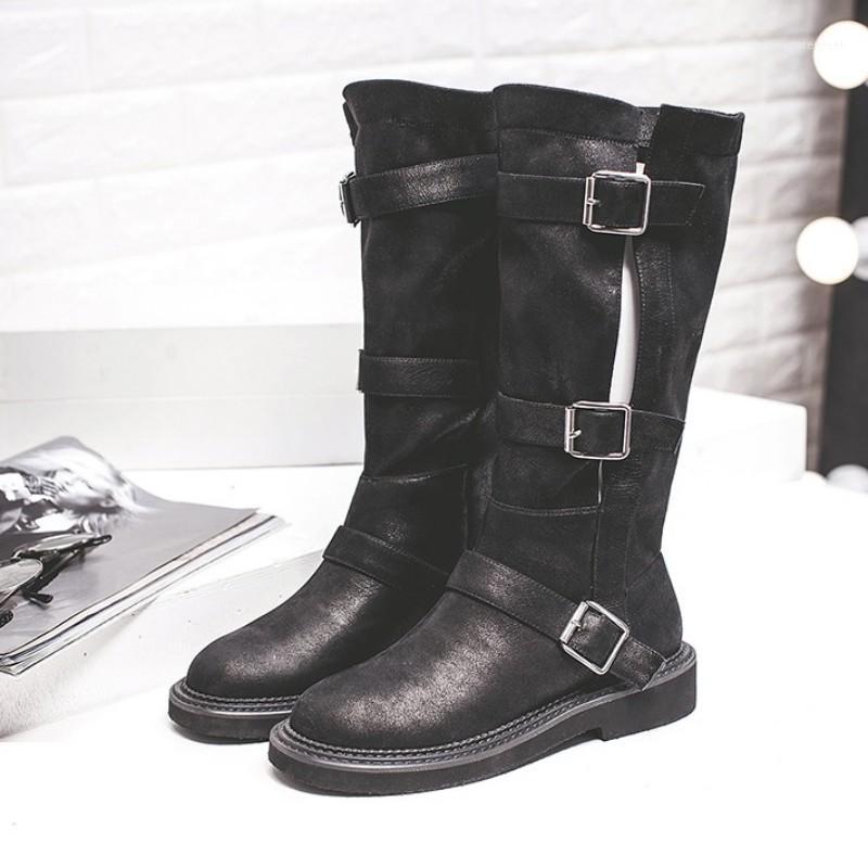 Designer Buckle Fashion Women Mid Calf Motorcycle Leather Flats Safety Shoes Winter Fleece Lining High Top Boots1, Black silver normal
Designer Buckle Fashion Women Mid Calf Motorcycle Leather Flats Safety Shoes Winter Fleece Lining High Top Boots1, Black silver normal