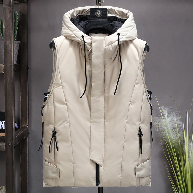 New Thicken White Duck Down Vest Men Winter Waterproof Warm Hooded Big Pockets Sleeveless Coat Plus Size 4XL 5XL 6XL 201223
