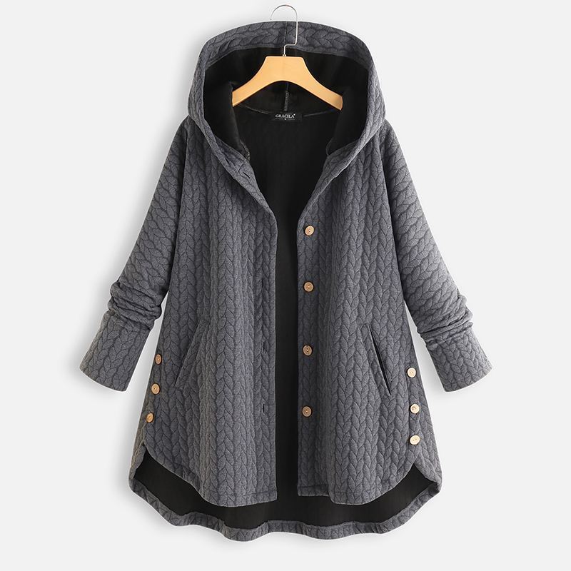ZANZEA Women Vintage Hoodies Coats Winter Long Sleeve Buttons Solid Jackets Autumn Hooded Sweatshirt Coat Female Outwear Tunic 201109