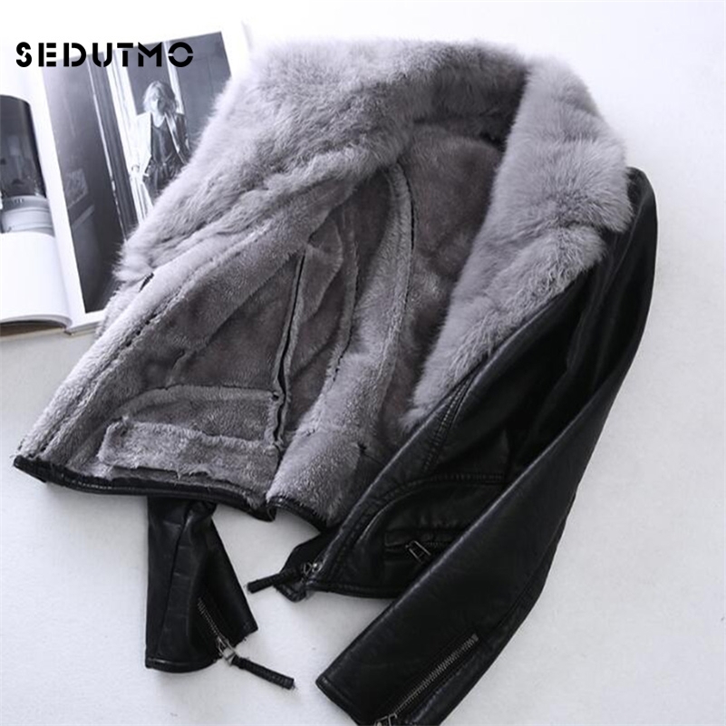 SEDUTMO Plus Size 3XL Faux Leather Jacket Women Punk Fur Coat Black Biker Jacket Motorcycle Outerwear ED056 201226