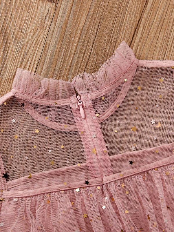 Toddler Girls Layered Hem Star Mesh Dress SHE