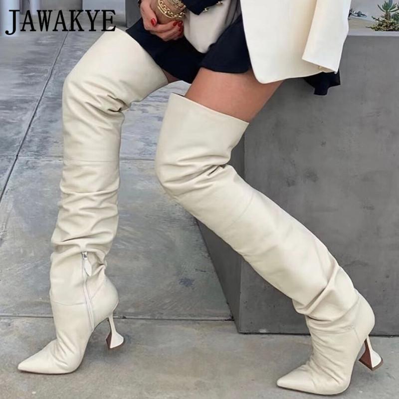 Pleated Leather Over The Knee boots Winter women's transparent cup high heel Thigh High Boots formal party shoes Women, White
Pleated Leather Over The Knee boots Winter women's transparent cup high heel Thigh High Boots formal party shoes Women, White