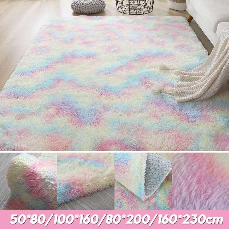 

Nordic Shaggy Tie-dye Carpet Printed Plush Floor Fluffy Mats Kids Room Faux Fur Area Rug Modern Home Living Room Mats Silky Rugs, 50x80cm