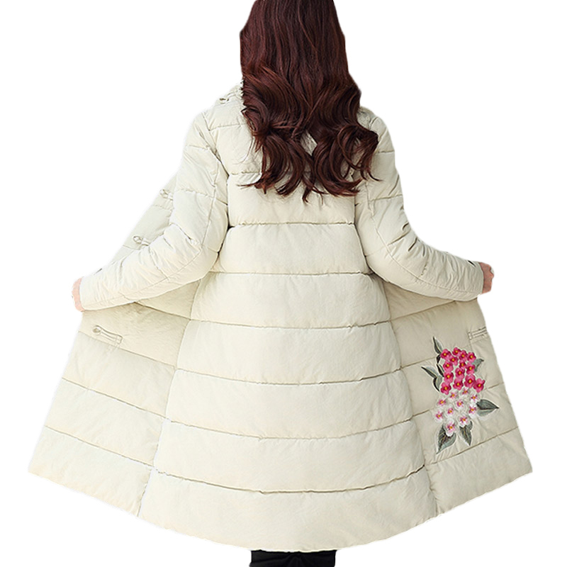 Embroidery Cotton Padded Parka For Women's Coat Chinese Style Thick Warm Long Parkas Female Women's Winter Jacket Ladies Outwear 201027