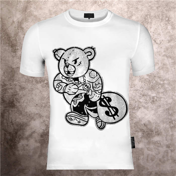 Men's round neck printed Phillip plain teddy bear cartoon personality hot diamond print summer slim short sleeve T-shirt, White;black
Men's round neck printed Phillip plain teddy bear cartoon personality hot diamond print summer slim short sleeve T-shirt, White;black
