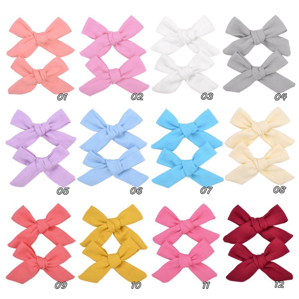 2pcs/set Solid Cotton Hiar Bows With For Baby Girls Boutique Handmade Clip Hairgrip Barrettes Hair Acesssories 056