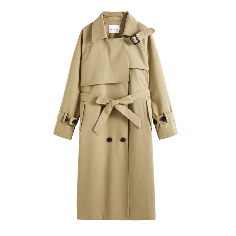 Spring Autumn Double Breasted Women Trench Coat Long Below-Knee Belted Duster Coat Khaki Outerwear for Ladies Windbreaker T200811