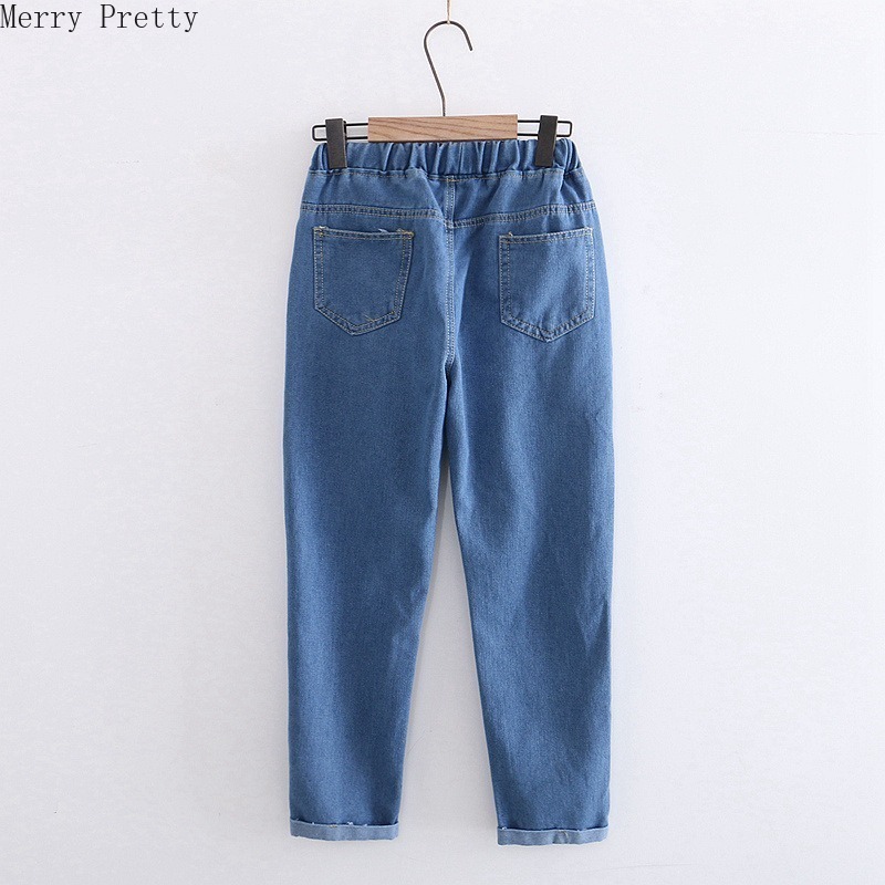 Women Cartoon Letter Print Funny Jeans Summer Fashion Bule Denim Jeans Female Ankle Length Straight Pants With Pockets 201029