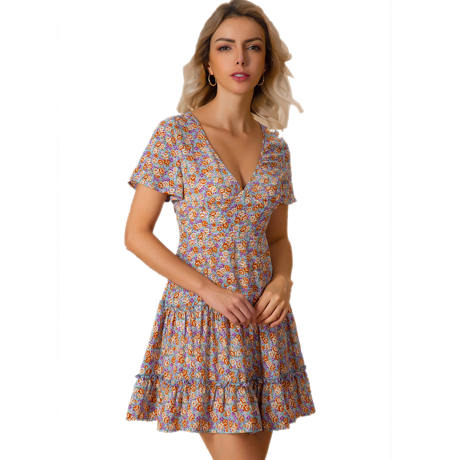 2021 New Summer Short Sleeve Sexy Mini Ladies V-neck Vintage Flower Printed Plus Size Ruffle Es for Women Pxqg, Blue
2021 New Summer Short Sleeve Sexy Mini Ladies V-neck Vintage Flower Printed Plus Size Ruffle Es for Women Pxqg, Blue