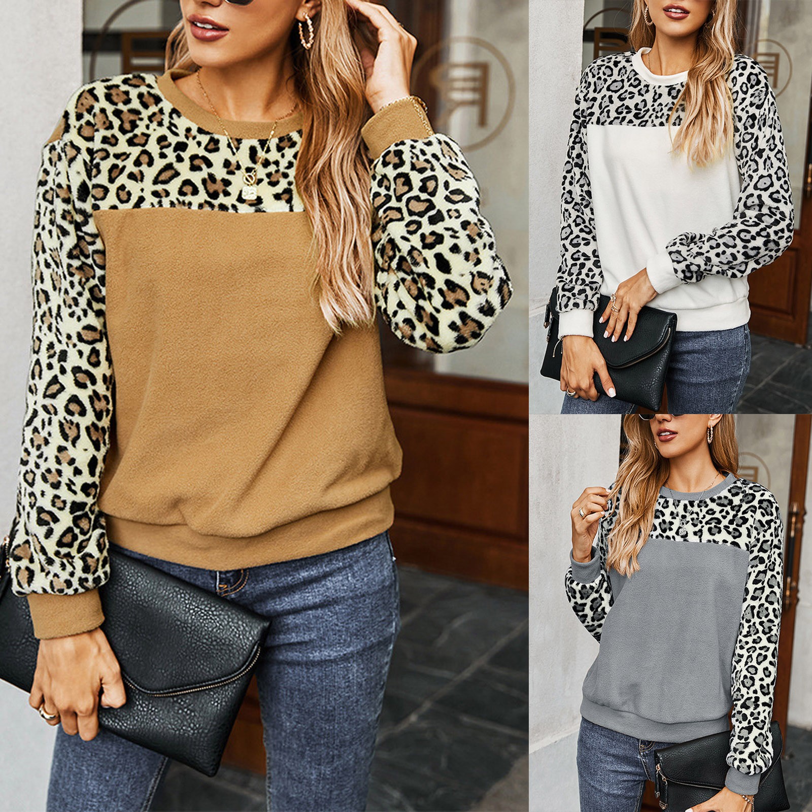 2020 Leopard Color Sweatshirt Women' Fashion Matching Long Sleeve Hoodies Shoulder Patchwork Sweatshirts, Brown
2020 Leopard Color Sweatshirt Women' Fashion Matching Long Sleeve Hoodies Shoulder Patchwork Sweatshirts, Brown
