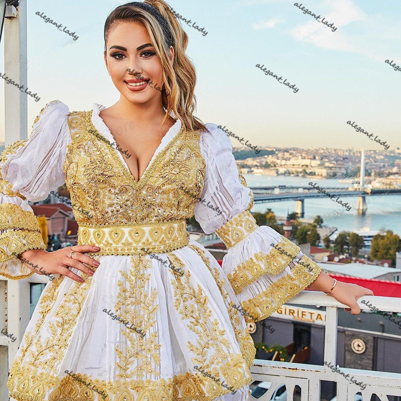Vestidos Formales Traditional Kosovo Albanian Evening Dresses gold lace Applique long sleeve Prom Dress Robe Soirée De Mariage