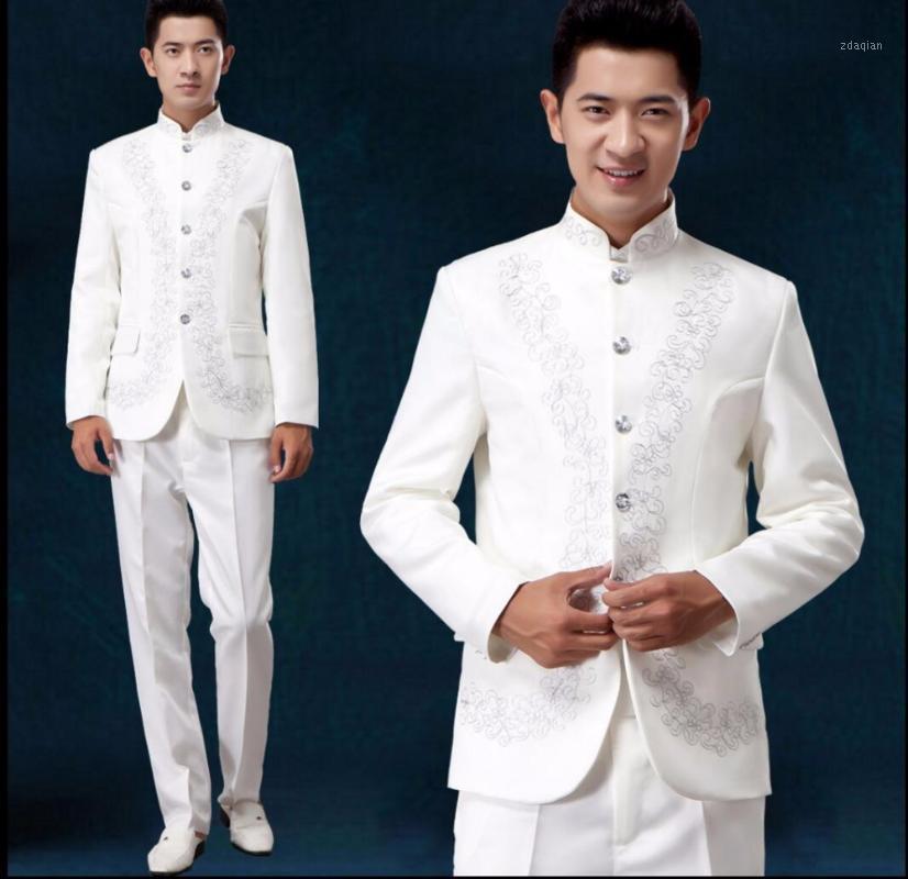 Jacket + Pants New Chinese Style Suit Groom Formal Dress Men Embroidery Stand Collar Tuxedo Chorus Performance Singer Costumes1, White
Jacket + Pants New Chinese Style Suit Groom Formal Dress Men Embroidery Stand Collar Tuxedo Chorus Performance Singer Costumes1, White