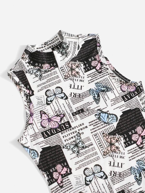 Girls Mock Neck Butterfly & Slogan Graphic Dress SHE