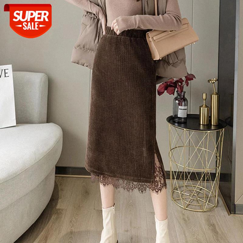 JXMYY Autumn and winter plus velvet corduroy skirt female lace stitching high waist split hip skirt mid-length one-step #fk7z, White;black 
JXMYY Autumn and winter plus velvet corduroy skirt female lace stitching high waist split hip skirt mid-length one-step #fk7z, White;black