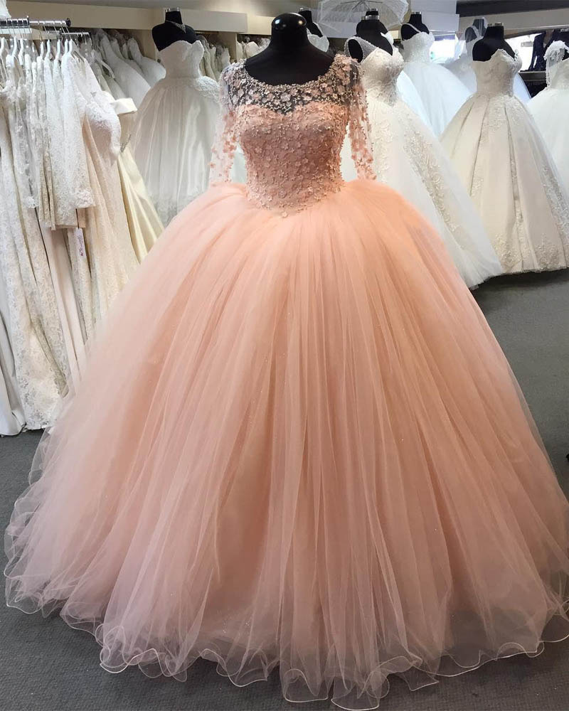 New Long Scoop Quinceanera Dresses Ball Gown Sequin Beaded Appliques Sweet 16 Dresses Plus Size vestidos de quinceañera
