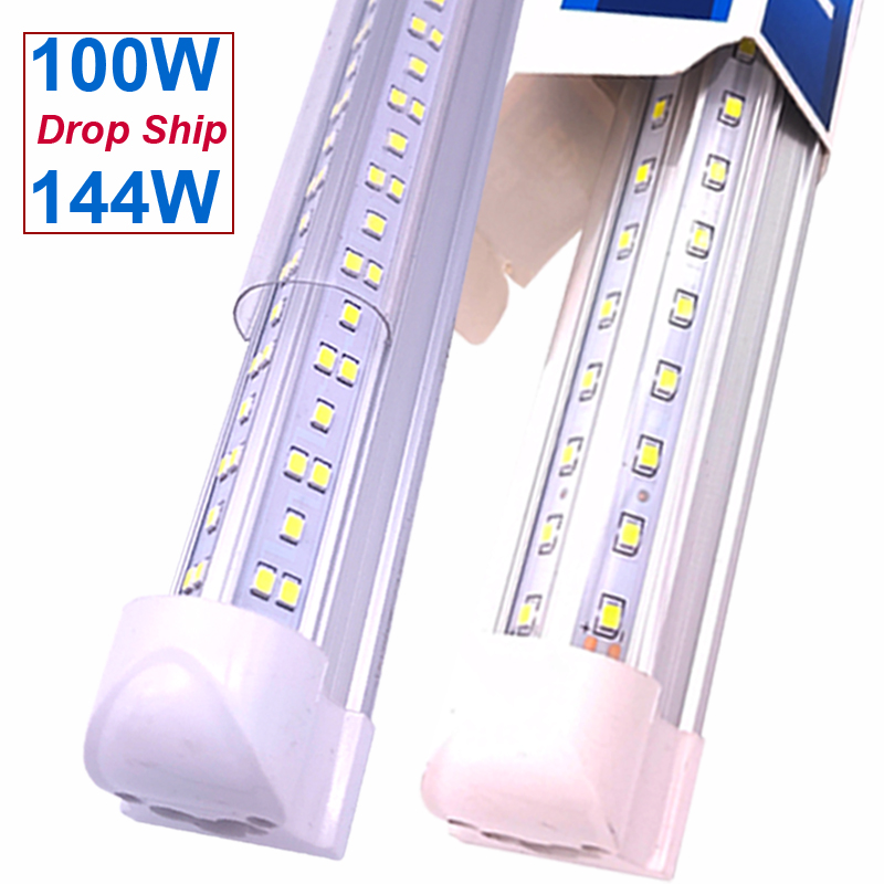V-Shaped Integrate T8 LED Tube 2400MM 4 5 6 8 Ft Feet Fluorescent Lamp 8Ft 4Ft LED Light Tubes Cooler Door Lighting Ultra Bright Daylight 6500K Shop L