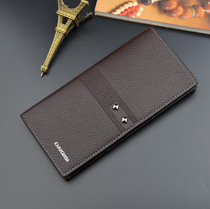 Factory wholesale men handbag leather long wallet multi-card large capacity fashion rivet folding mens wallets padded leathers coin purse