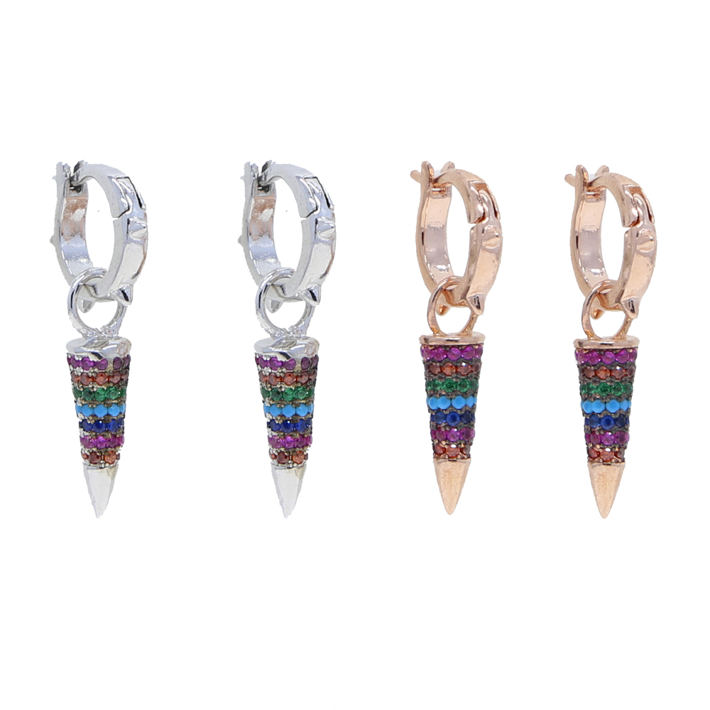 promotion fashion women jewelry micro pave rainbow cz rivet spike charm dangle drop earring valentines day gift