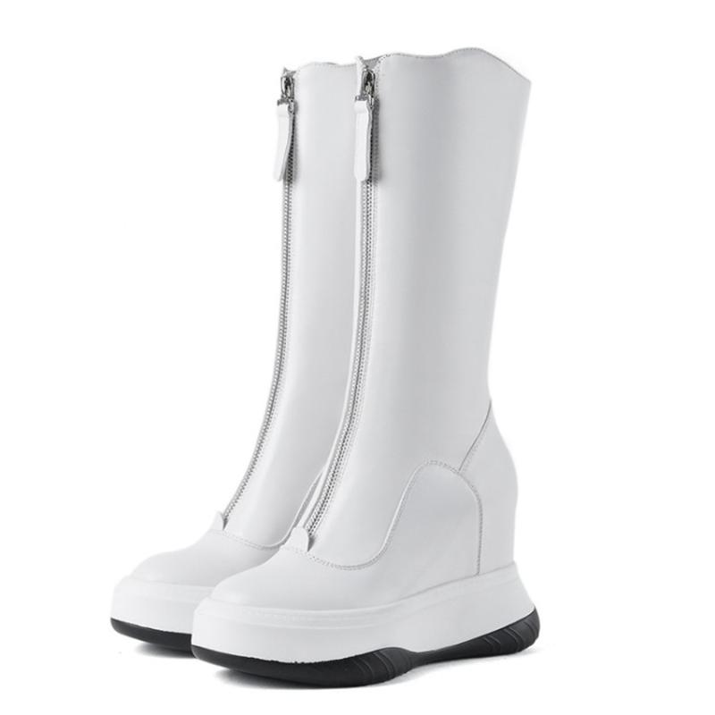 Womens Real Cow Leather Mid Calf Boots Wedge Hidden Heel Platform Central Zipper Black White Shoes Punk Riding Motorcycle New
Womens Real Cow Leather Mid Calf Boots Wedge Hidden Heel Platform Central Zipper Black White Shoes Punk Riding Motorcycle New