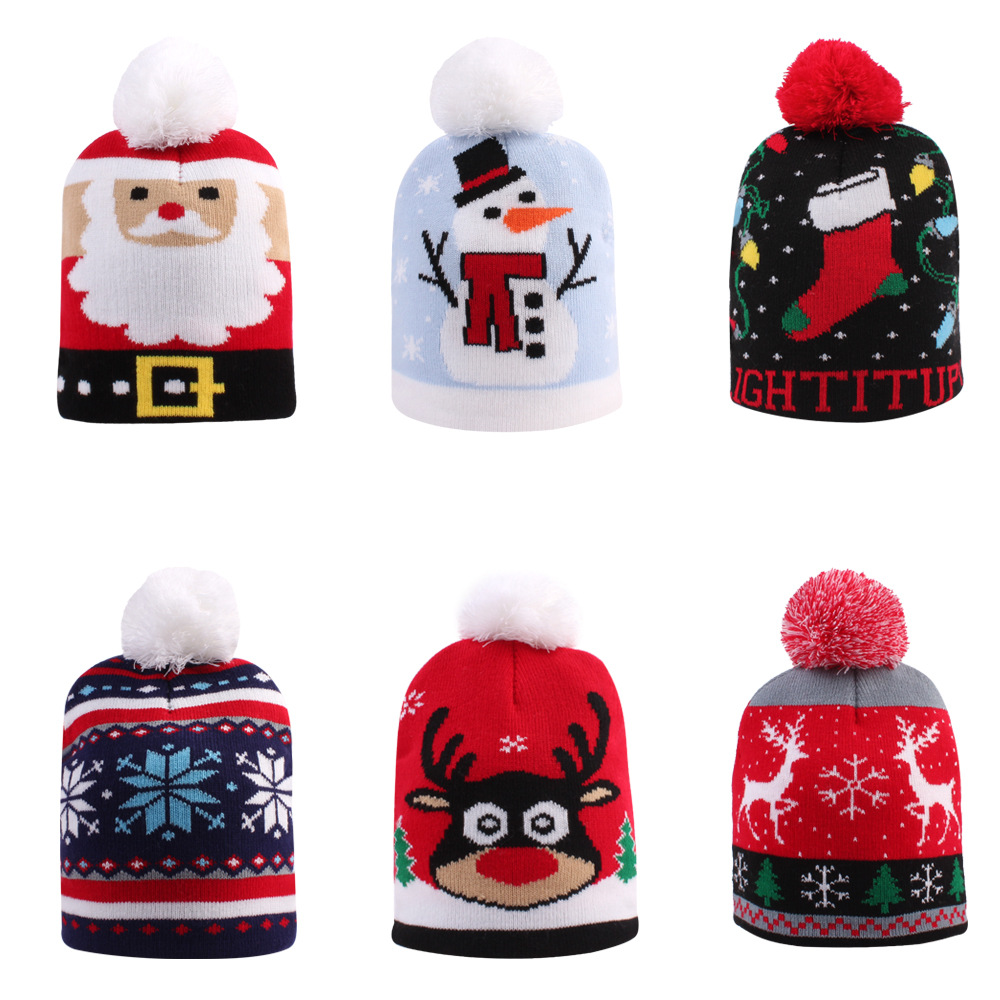 2021 New Year Knitted Christmas Hat Beanie Light Up Illuminate Warm Hat For Kids New Year Christmas Decor