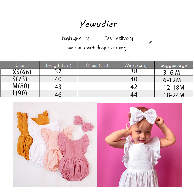 Baby Girls Romper Clothes Sleeveless Cotton Bloomer Cute Fly Sleeve Backless Jumpsuit Newborn Infant Outfit One Bowknot Headband 201027