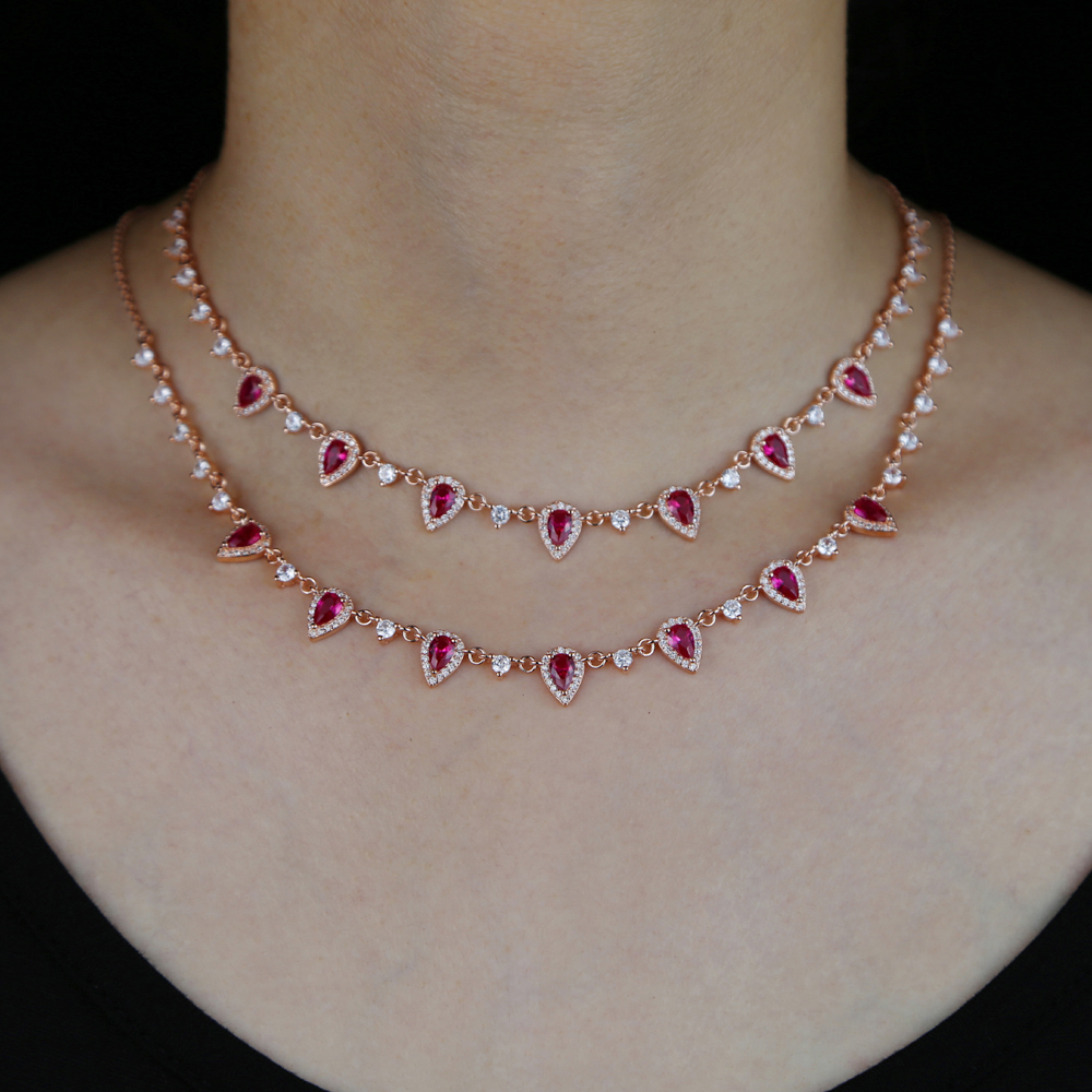 Rose Gold Color Party Women red tear cz Pendant Necklace Fashion Female Choker Necklaces Jewelry Simple Ladies Jewelry Christmas Gifts