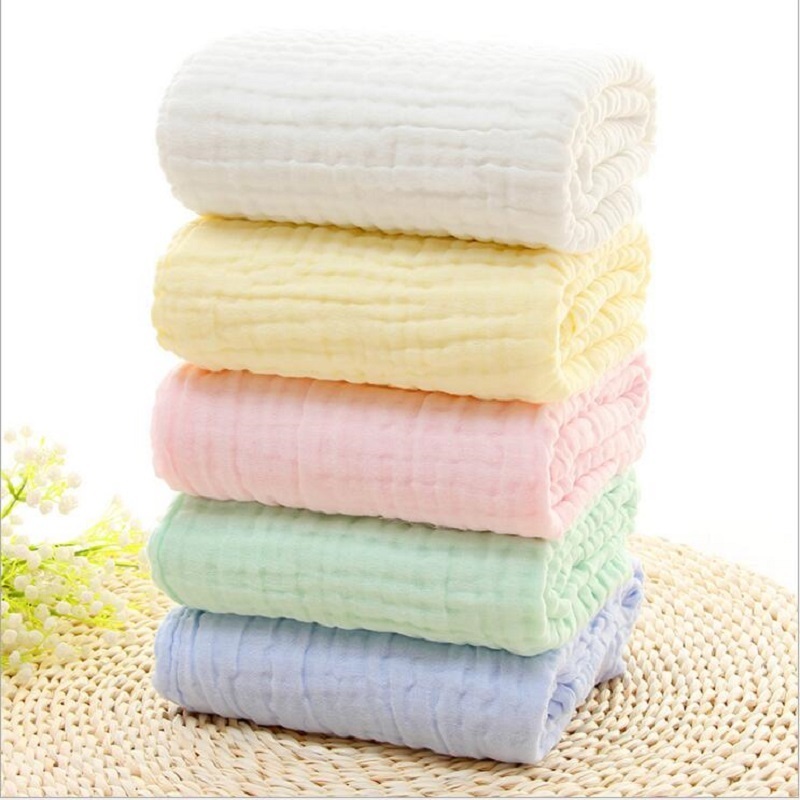 6 Layers Solid Color Baby Bath Towel Muslin 100% Cotton Towels Neonatal Child Absorb Blanket Swaddle Wrap Bedding 105 * 105 CM LJ201014
