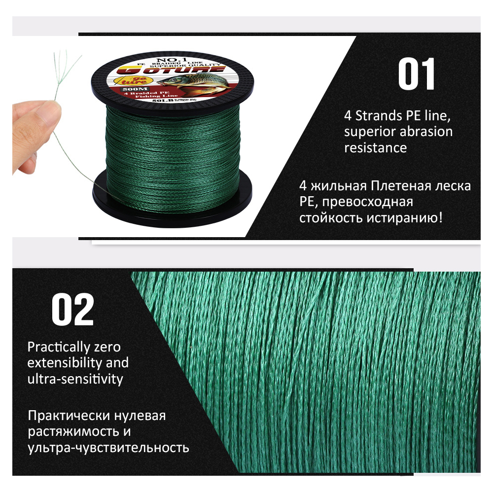 Goture 500M PE Braided Fishing Line 4 Strands Super Strong Multifilament Fishing Lines 12-80LB 201228