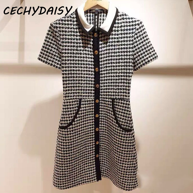 Woman knitted houndstooth jacket single breasted v neck fashion autumn winter clothes casual plaid outwear veste femme ropa 201019