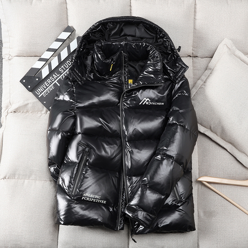 Men Down Jacket New Shiny Fabric Hooded Top Quality White Duck Thick Winter Warm Parka Waterproof Plus size 4XL 201223