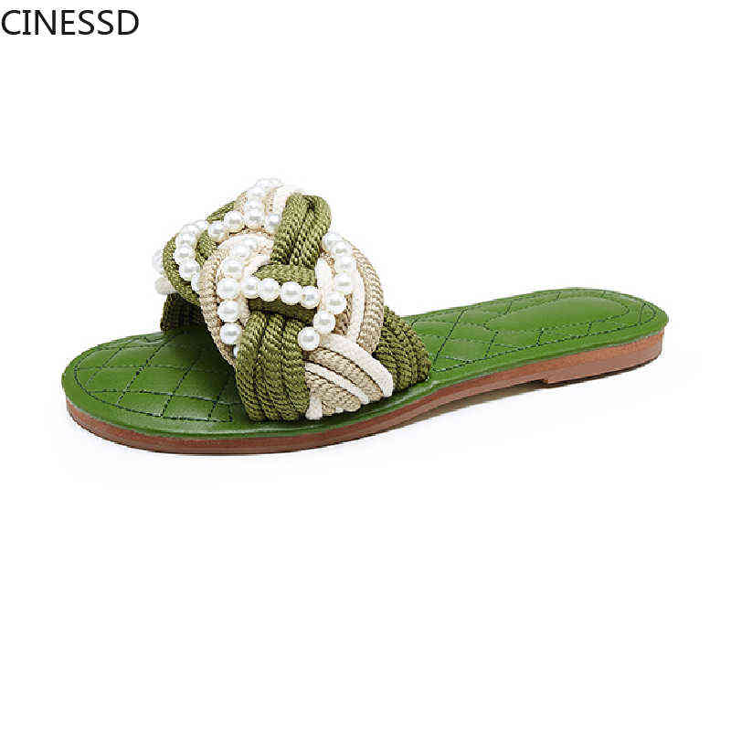 Sandals Genuine Leather Women Slippers Pearls with Straw Rope Slides Sandalias Real Soft Sheepskin Flats 220310, Pink sheepskin 
Sandals Genuine Leather Women Slippers Pearls with Straw Rope Slides Sandalias Real Soft Sheepskin Flats 220310, Pink sheepskin