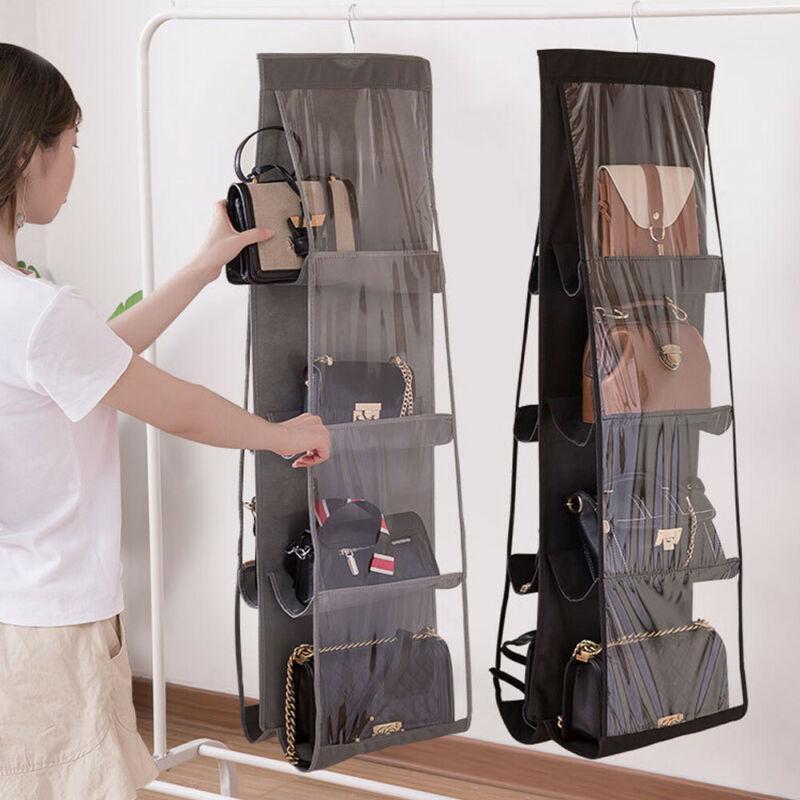 6/8 Pocket Folding Hanging Handbag Purse Storage Large Clear Holder Anti-dust Organizer Rack Hook Hanger1, Black
6/8 Pocket Folding Hanging Handbag Purse Storage Large Clear Holder Anti-dust Organizer Rack Hook Hanger1, Black