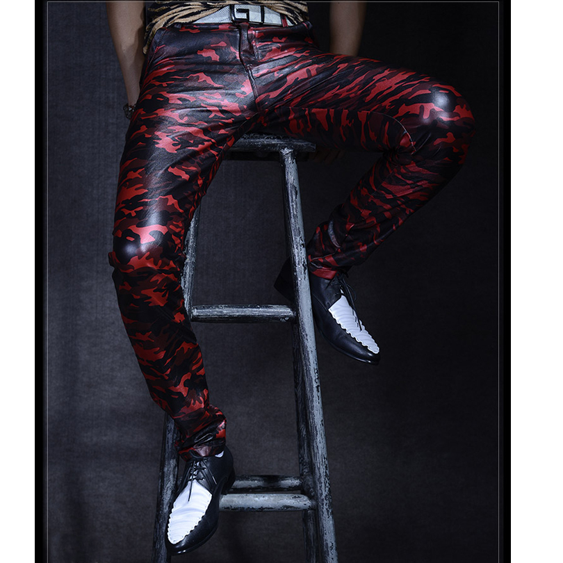Men 's Leather Trousers Slim Fit Camouflage Pants Men Autumn New Fashion Casual High Quality PU Faux Leather Pants Military Men 201118