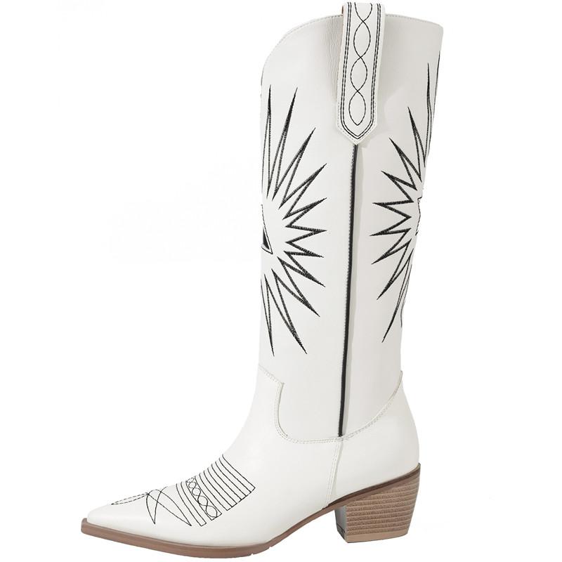 Handmade Genuine Leather Western Long Boots Pointed Toe Chunky Heel Retro Cowboy Slip On Embroidery Winter Autumn Women Boots, Beige
Handmade Genuine Leather Western Long Boots Pointed Toe Chunky Heel Retro Cowboy Slip On Embroidery Winter Autumn Women Boots, Beige