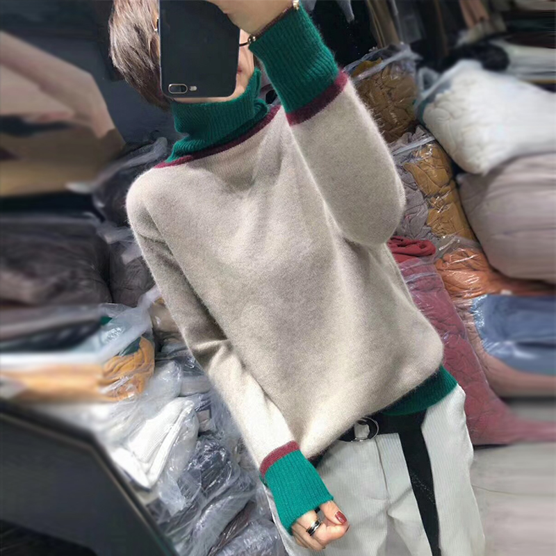 New Winter Thick High Collar Cashmere Sweater Ladies Loose Contrast Color Lazy Loose Wool Short Long Sleeve Free Shipping 201130, Yellow
New Winter Thick High Collar Cashmere Sweater Ladies Loose Contrast Color Lazy Loose Wool Short Long Sleeve Free Shipping 201130, Yellow