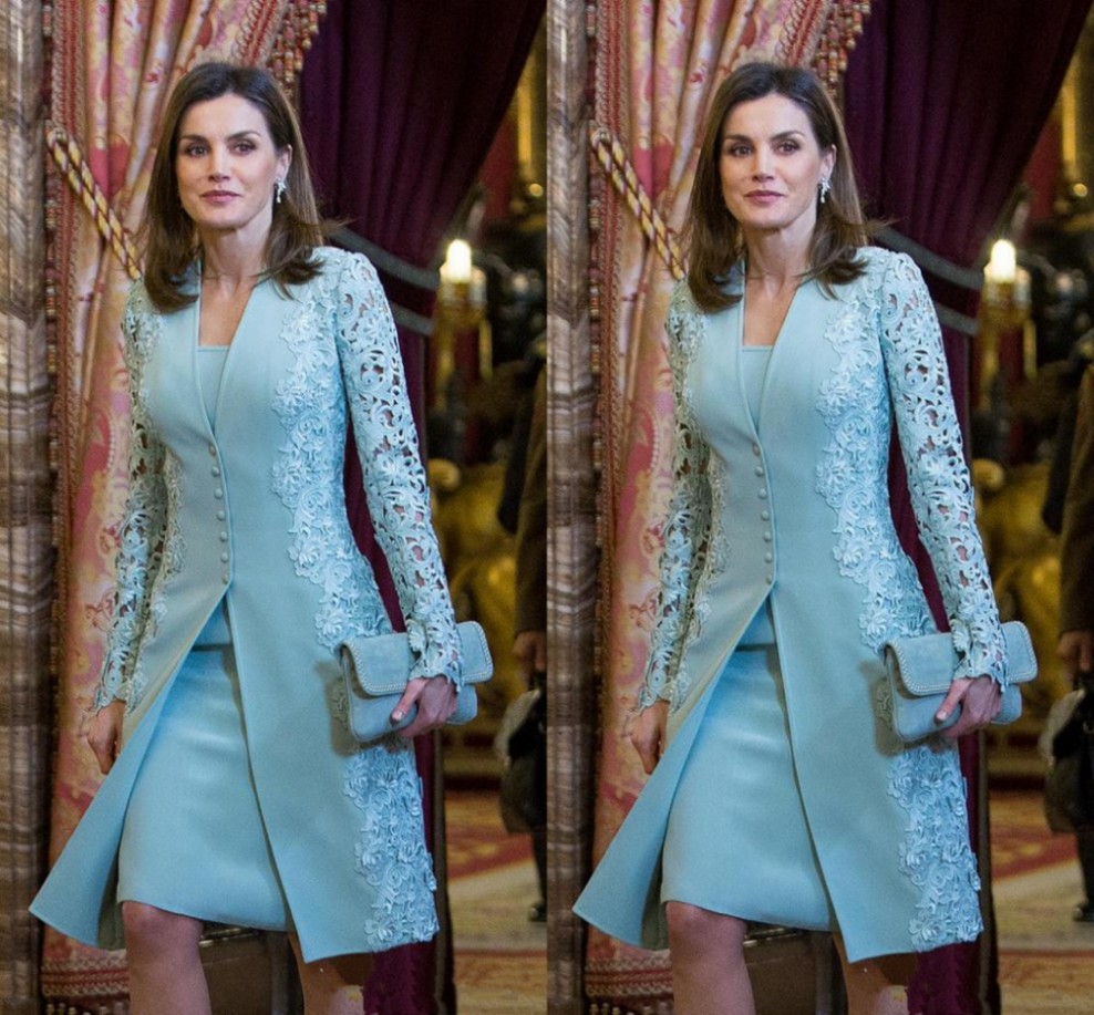 Elegant Outdoor Mother Of Bride Dresses Suits Short Two Piece Sky Blue Long Sleeve Groom Mother Dress For Wedding Party Lace Uk Arabic