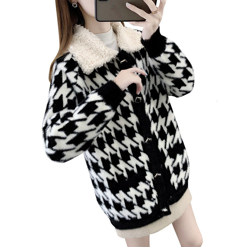 Women's Autumn Sweater Mink Vison Velo Elegant Korean Jacket Released Houndstooth Mesh Cardigan R713 Osan, Black
Women's Autumn Sweater Mink Vison Velo Elegant Korean Jacket Released Houndstooth Mesh Cardigan R713 Osan, Black
