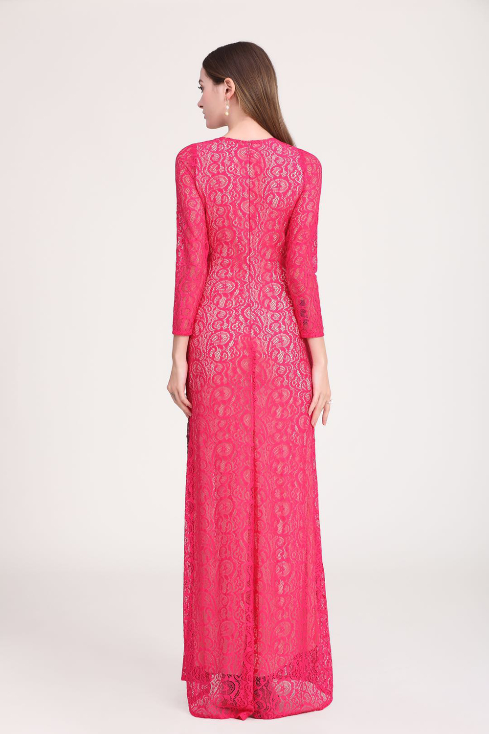 Women's Party Dress O Neck Embroidery Lace Long Sleeves Beaded Elegant Long Prom Runway Dresses