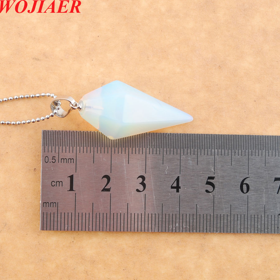 WOJIAER Hexagonal Pyramid Pendant Necklace Natural White Opal Gem Stone Reiki Chakra Dangle Beads Jewelry Z9096