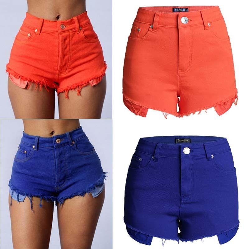 Summer Multicolor Tight Women High Waist Denim shorts Women Color Sexy Hot Loose Thin Tight Denim High Waist Shorts For Women T200602