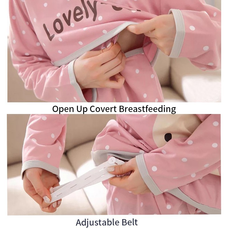 2020 Autumn Maternity Pajamas Breastfeeding Pregnant Women Nursing Pajama Set Top Pants Sleepwear Pregnancy Nightgown Clothes LJ201114