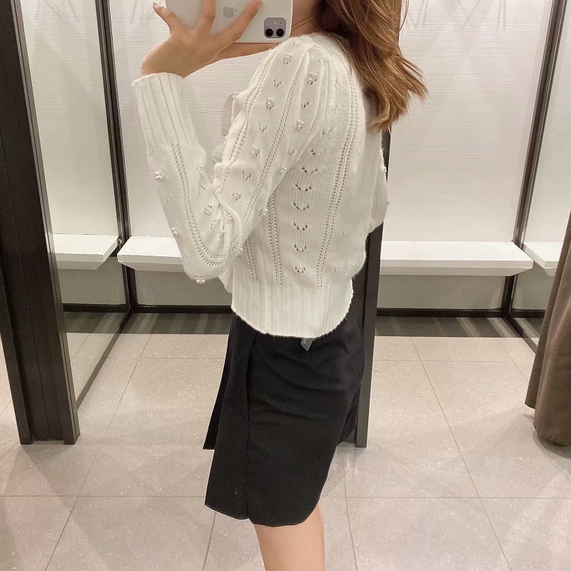 Fall Za Women Sweater Clothing White Pullover Knitted Cropped Sweater Long Sleeve Ruffle Autumn Clothes Women's Sweater Top 201223