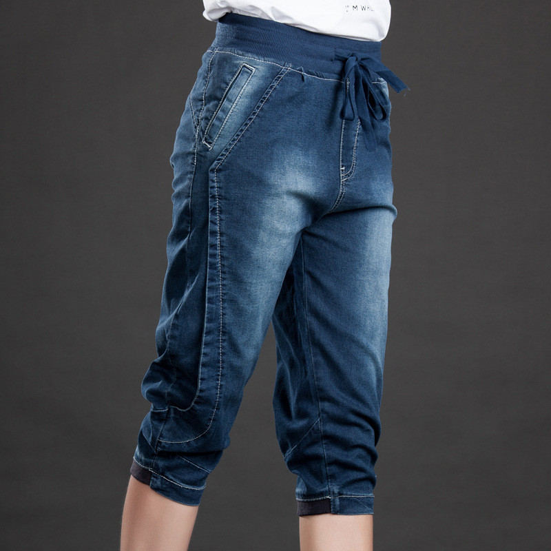 High Waist Jeans Woman Stretch Summer Denim Pants Trousers Plus Size 5XL Capri Jeans For Women Short Harem Pants Female C4553 201028