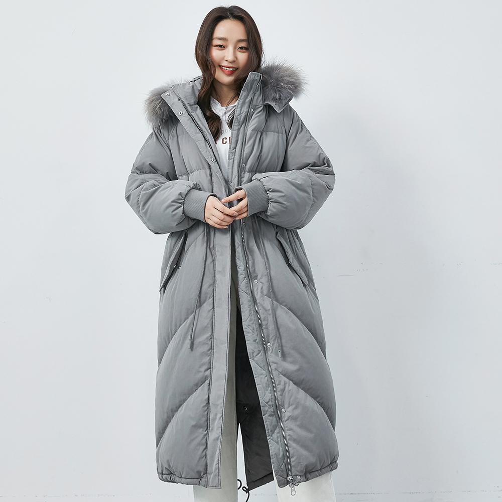 YAYA Fashion Winter Down Jacket Women's Big Real Fur Hooded Thick Down Parkas X-Long Loose Warm Winter Down Outwear 201201