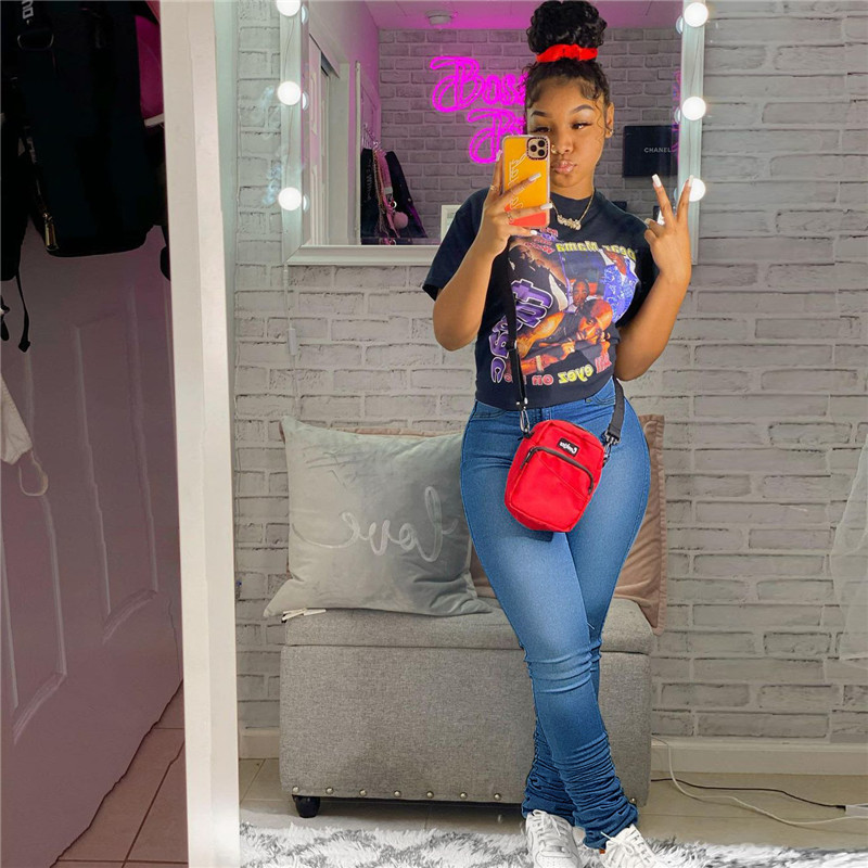 Plus size 2XL Women stretchy jeans washed blue jeans fashion solid color denim Pants casual solid color black stack leggings DHL SHIP 4346