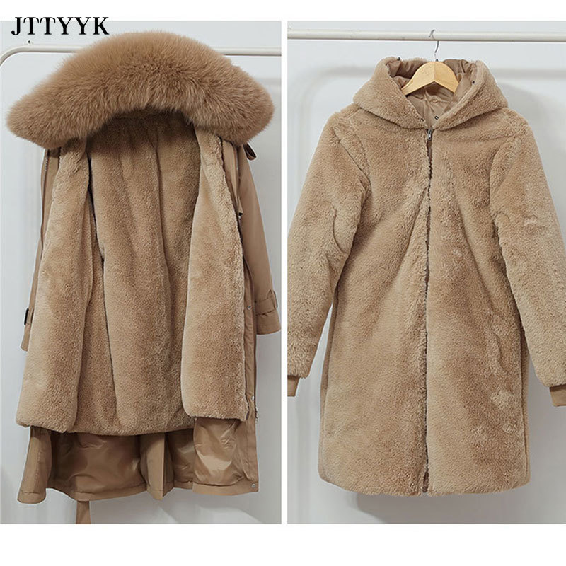 -20 Winter Down Jacket Women Hooded X-Long Parka Mujer Thick Warm Cotton Padded Parkas Woman Wool Liner Plus Size Jackets Coat Y201006