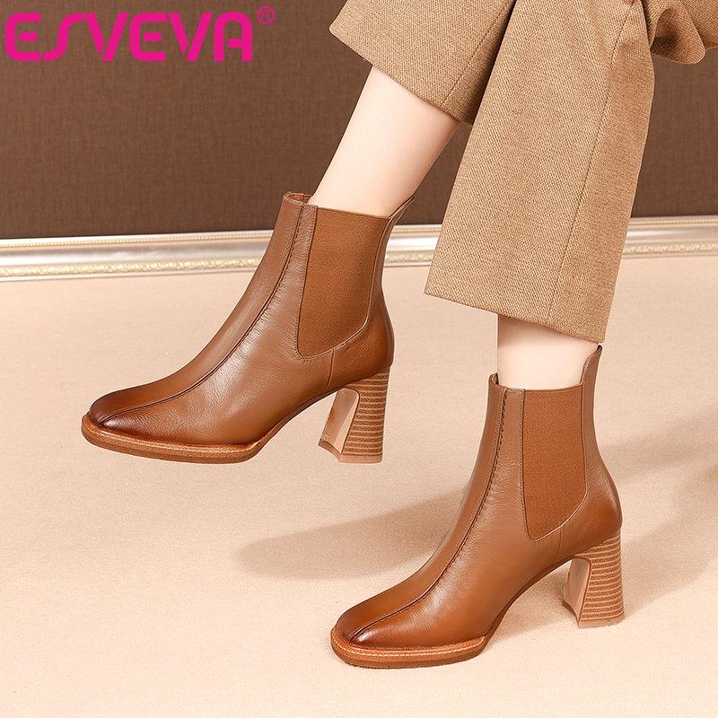 ESVEVA 2021 Square High Heel Zipper Western Style Genuine Leather+PU Ankle Boots Women Boots Winter Shoes Black Size 34-41
ESVEVA 2021 Square High Heel Zipper Western Style Genuine Leather+PU Ankle Boots Women Boots Winter Shoes Black Size 34-41