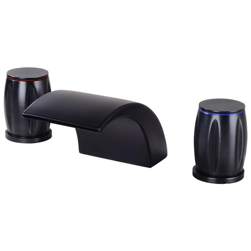 Basin Faucets Gold Polished Widespread Deck Mounted Waterfall Bathroom Sink Faucets 3 Hole Double Handle Hot And Cold Water Tap