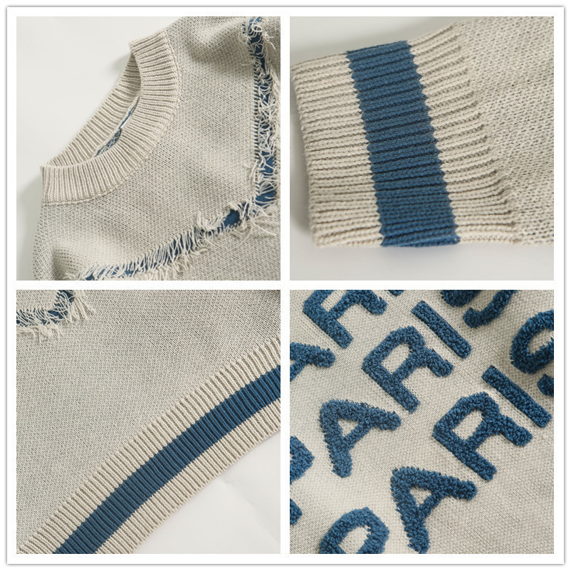 Men Loose Knitwear Fashion Paris Embroidery Hip Hop Sweaters 201126